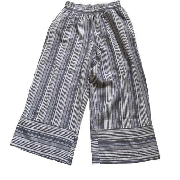 Land N Sea Blue White Linen Blend Strip Crop Wide Leg Nautical Pants Medium - Picture 4 of 8